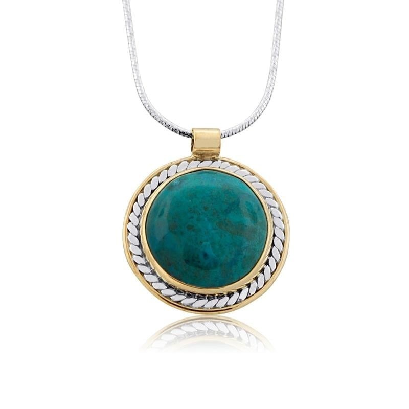 Collier en pierre d’Eilat en cercle rempli d’argent et d’or