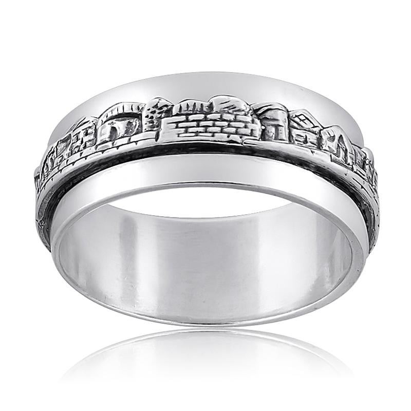 Bague panoramique en argent sterling vieille Jérusalem