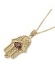 Pendentif Hamsa en filigrane d'or 14 carats et grenat