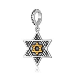 כסף סטרלינג 925 ומצופה זהב תליון מגן דוד קסם עם B