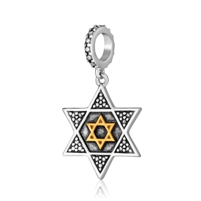 Breloque pendentif étoile de David en argent sterling 925 et plaqué or avec B