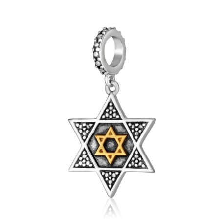 Breloque pendentif étoile de David en argent sterling 925 et plaqué or avec B