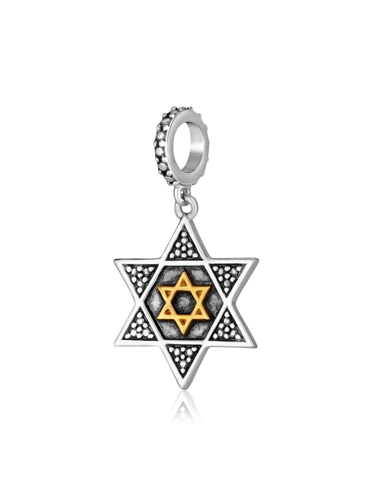 Breloque pendentif étoile de David en argent sterling 925 et plaqué or avec B