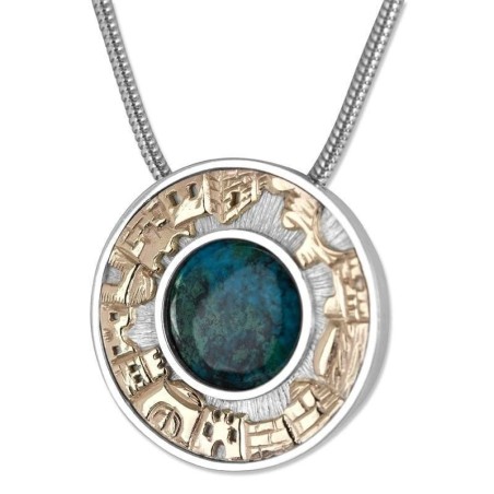 Collier de luxe en or 9 carats et argent sterling avec centre en pierre d'Eilat