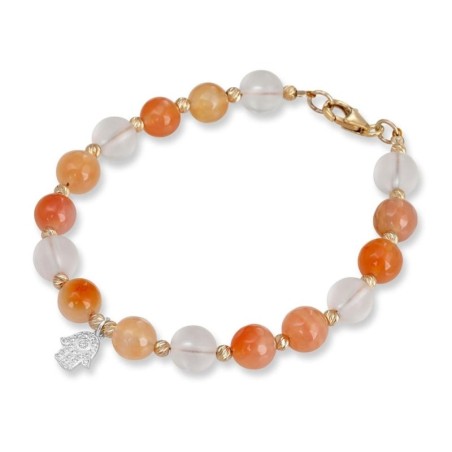 Rafael Jewelry Bracelet Hamsa en Argent Plaqué Or et Zircon avec Orang