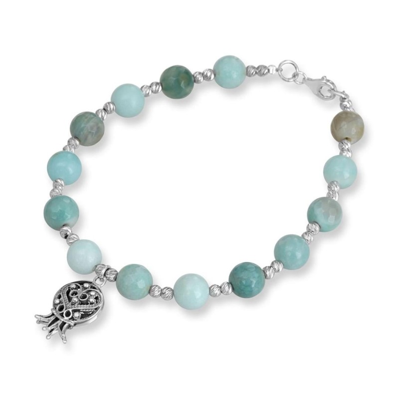 Rafael Jewelry Bracelet Grenade en Argent avec Agate Verte et Turquoise