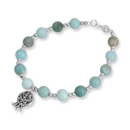 Rafael Jewelry Bracelet Grenade en Argent avec Agate Verte et Turquoise