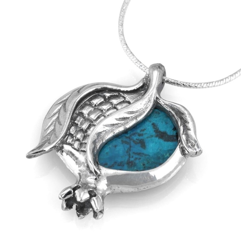 Rafael Jewelry Pendentif grenade en argent sterling avec pierre d'Eilat