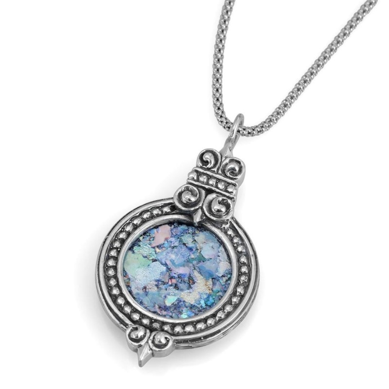 Rafael Jewelry Pendentif vintage en argent sterling avec verre romain