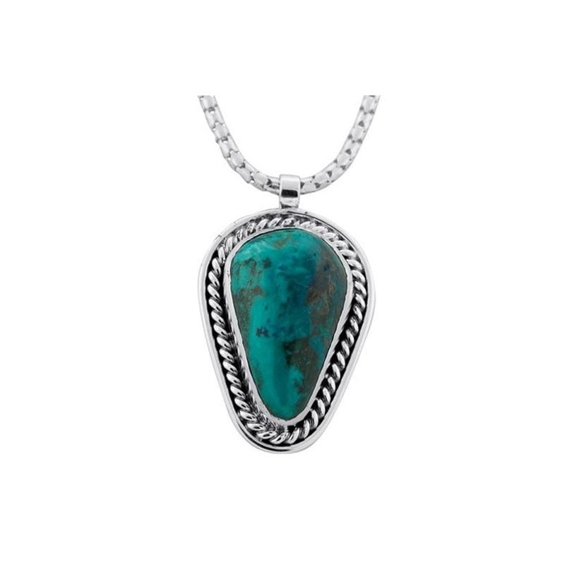 Grand collier en pierre d’Eilat et en forme de goutte d’argent