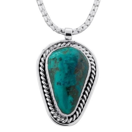 Grand collier en pierre d’Eilat et en forme de goutte d’argent