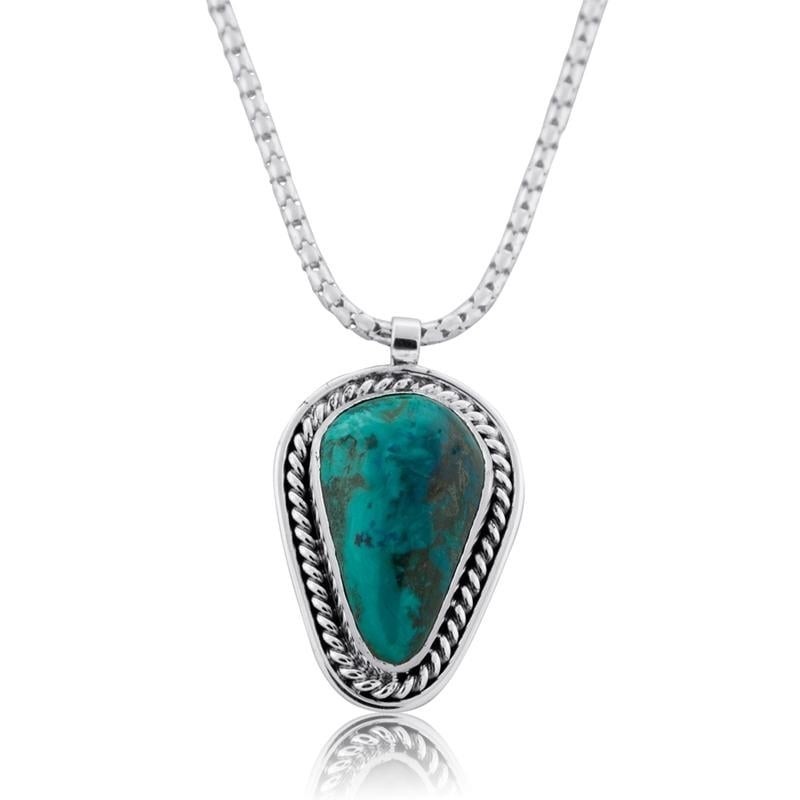 Grand collier en pierre d’Eilat et en forme de goutte d’argent