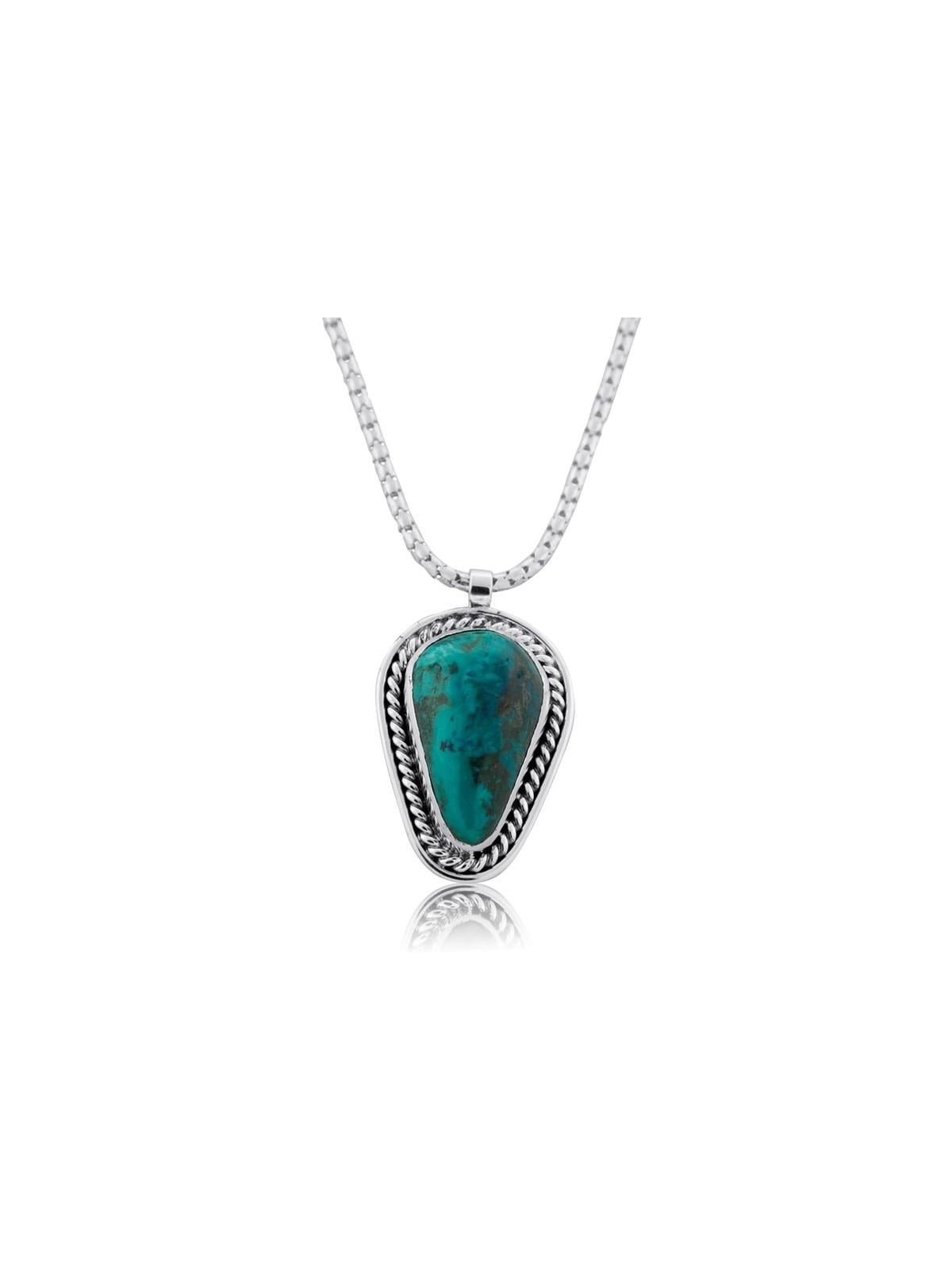 Grand collier en pierre d’Eilat et en forme de goutte d’argent