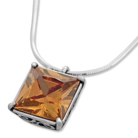 Sterling Silver Faceted Zircon Square Necklace