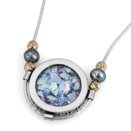 Collier en argent sterling 925 et verre romain avec perles noires et Gol
