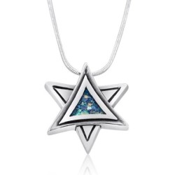 Roman Glass and Silver Star of David Necklace