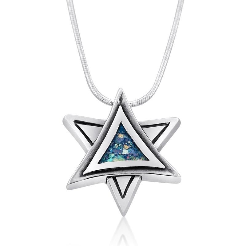 Roman Glass and Silver Star of David Necklace