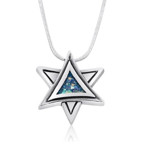 Roman Glass and Silver Star of David Necklace