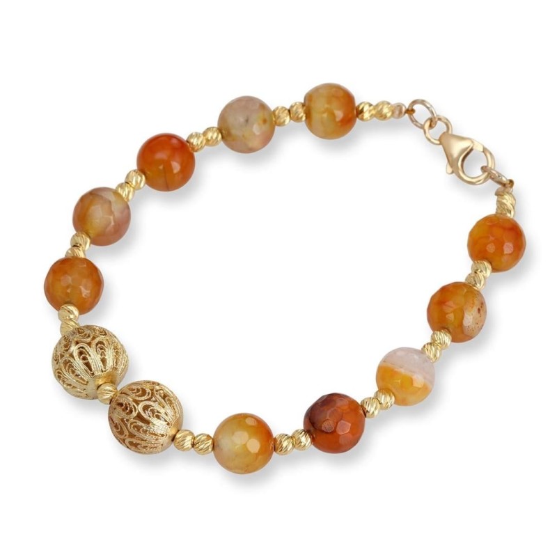 Rafael Jewelry Bracelet en argent plaqué or avec perles d'agate orange