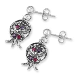 Rafael Jewelry Sterling Silver Pomegranate Filigree Earrings with Ruby