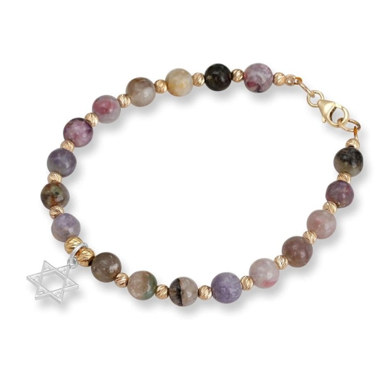 Rafael Jewelry Bracelet étoile de David en argent plaqué or avec tourmali