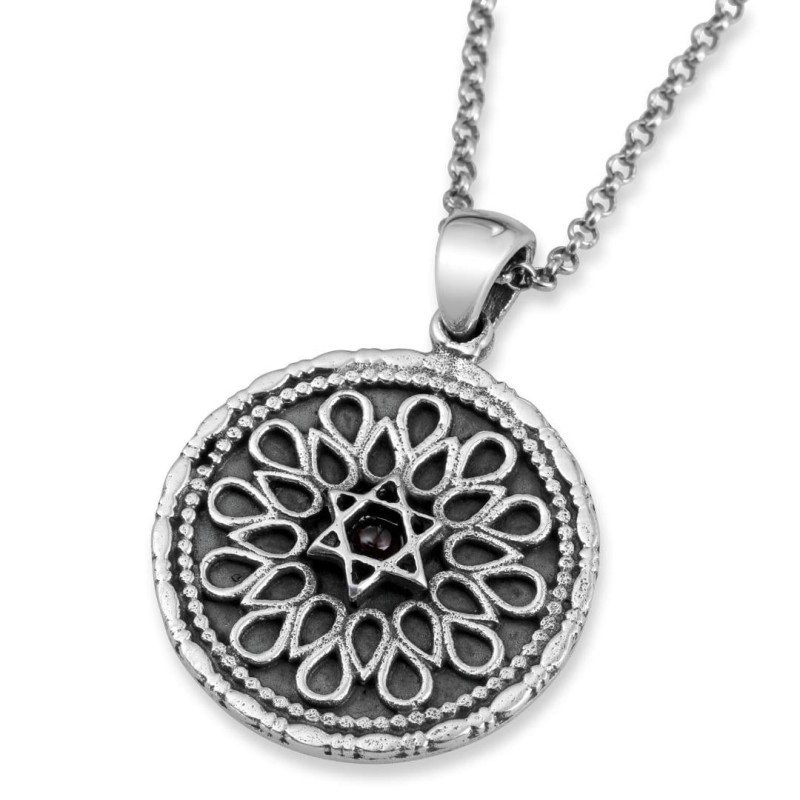 Sterling Silver Decorative Psalm 91 with Star of David Necklace with C