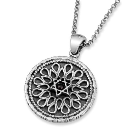 Sterling Silver Decorative Psalm 91 with Star of David Necklace with C