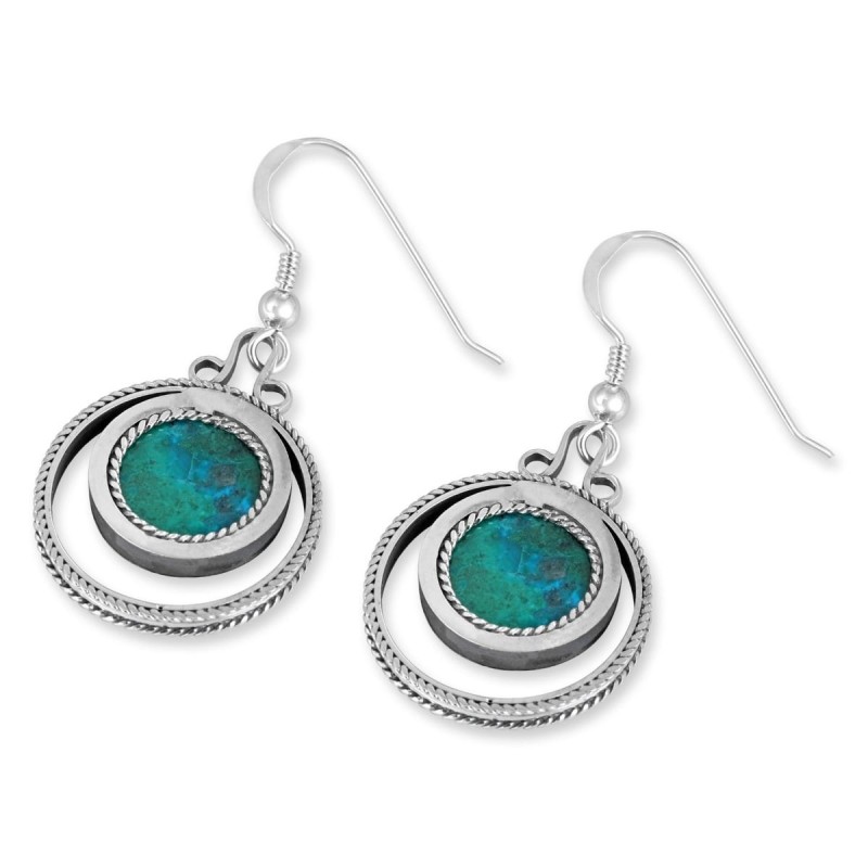 Boucles d'oreilles rondes en pierre d'Eilat et argent