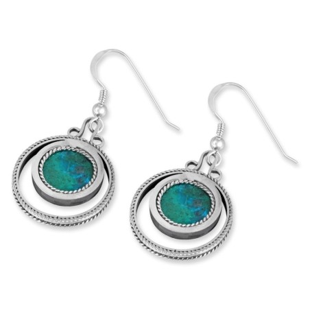 Boucles d'oreilles rondes en pierre d'Eilat et argent