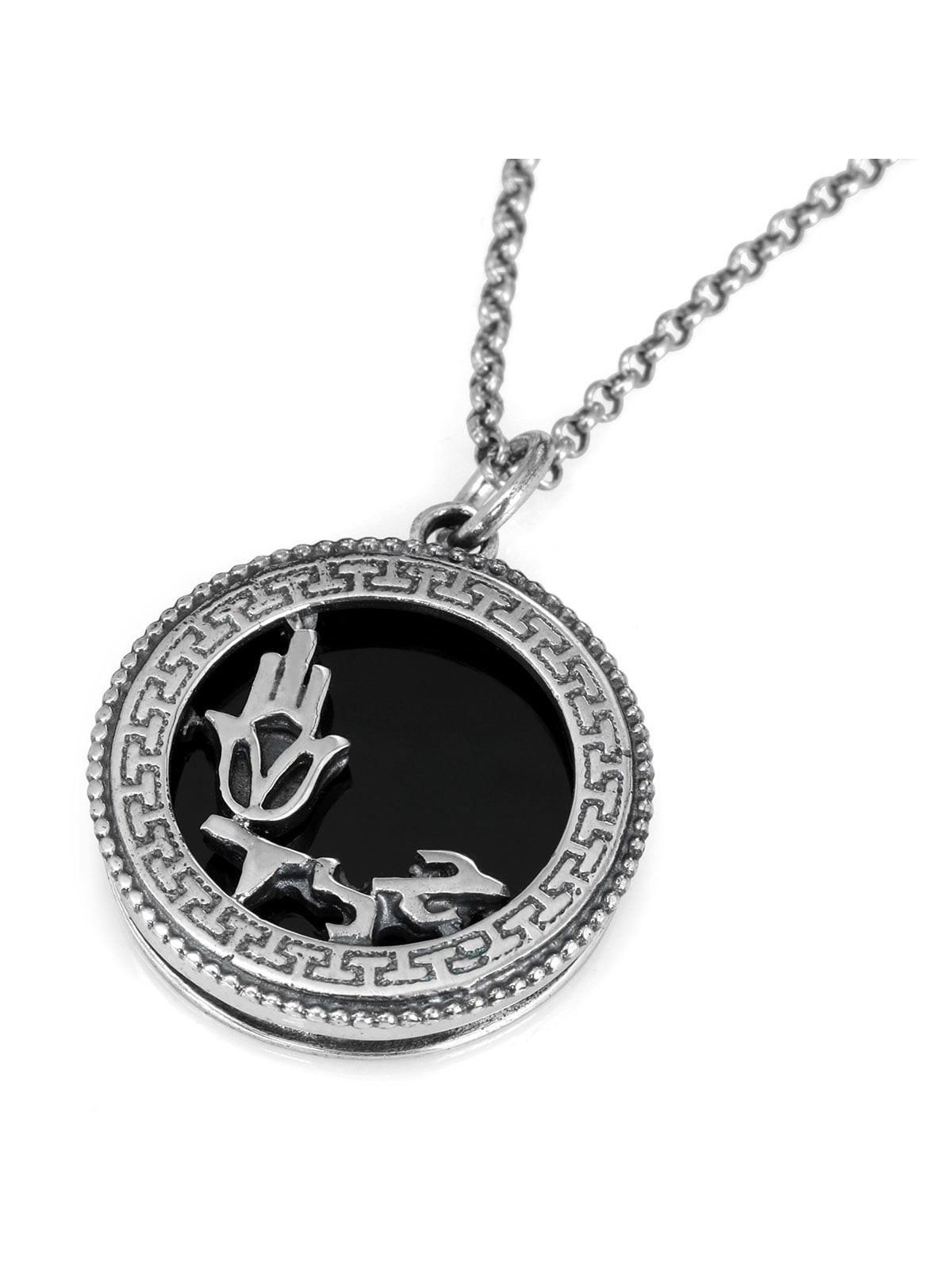 Deluxe 925 Sterling Silver and Onyx Stone Men's Necklace With Thick Ha