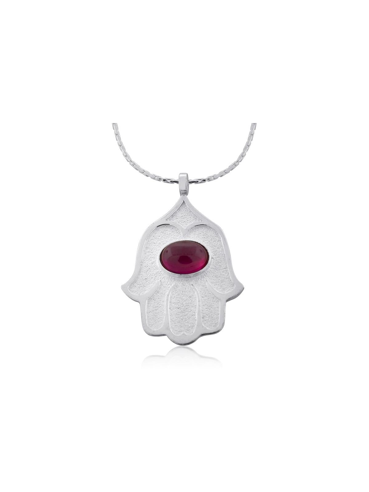 Collier Hamsa en argent sterling avec pierre rubis