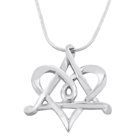 Sterling Silver Heart and Star of David Interlocked Necklace