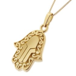 14K Gold Ornamented Hamsa Pendant