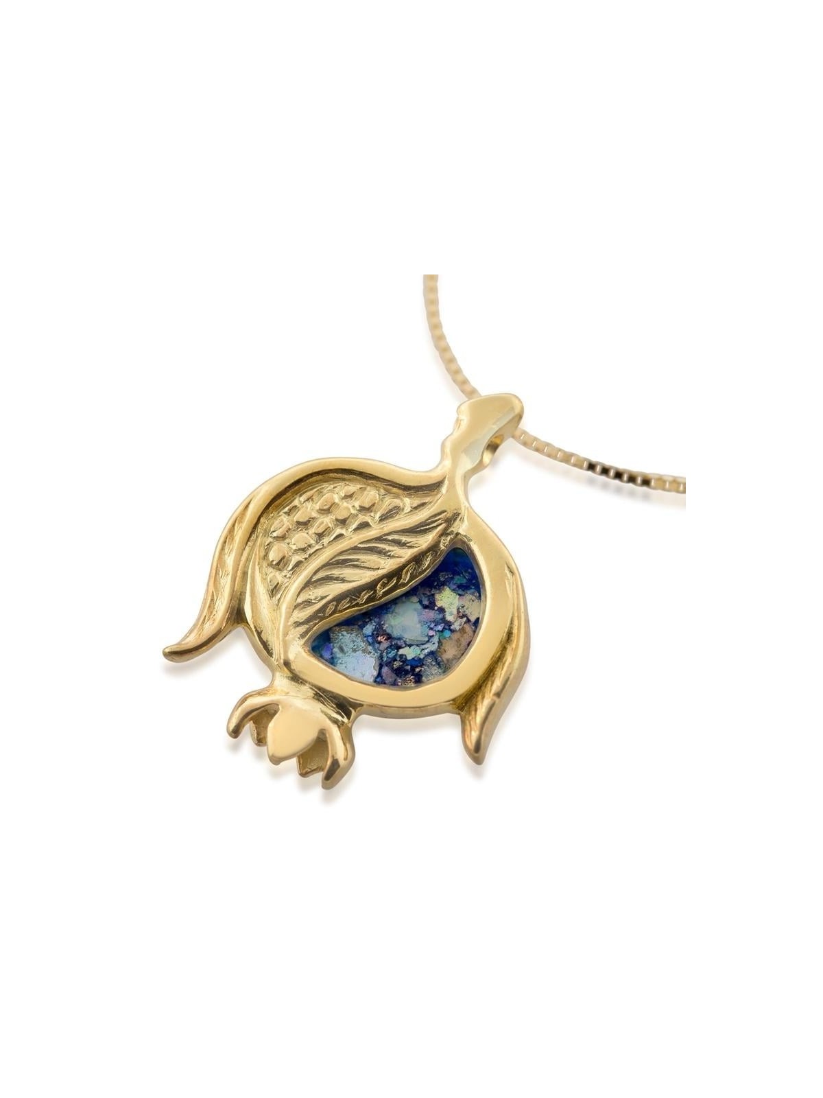 Collier en verre romain fendu et grenade en or 14 carats