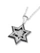 Pendentif double étoile de David en or blanc 14 carats avec 172 diamètres noir et blanc