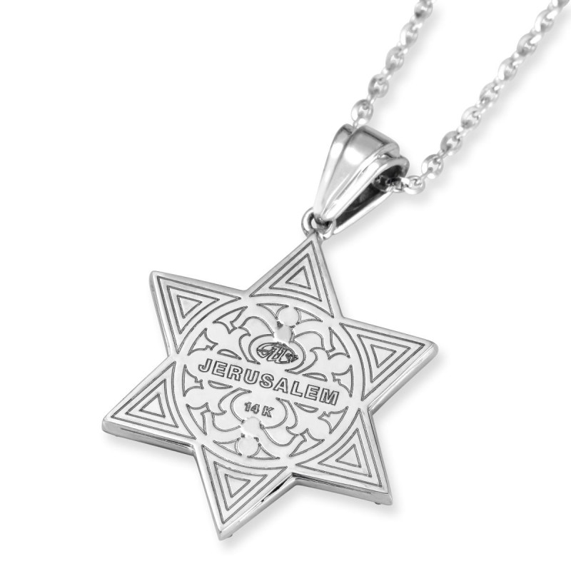 תליון מגן דוד כפול זהב לבן 14K עם קוטר 172 שחור ולבן