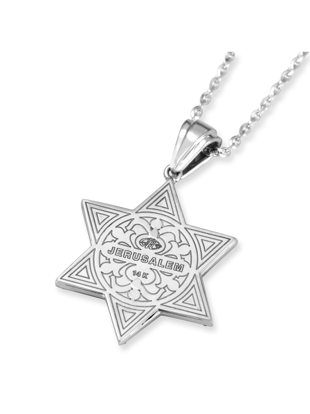 תליון מגן דוד כפול זהב לבן 14K עם קוטר 172 שחור ולבן