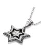 תליון מגן דוד כפול זהב לבן 14K עם קוטר 172 שחור ולבן