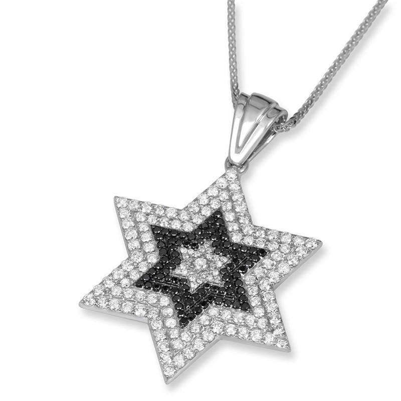 Anbinder Jewelry Luxueux pendentif étoile de David en or blanc 14 carats avec W
