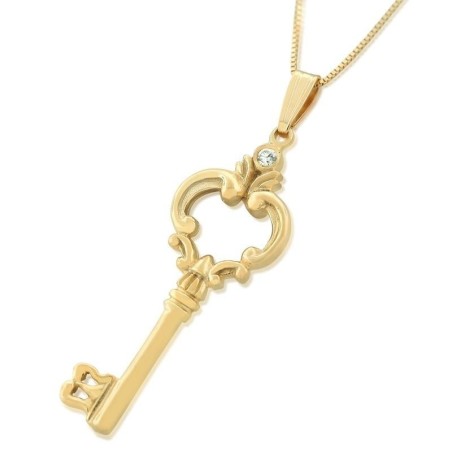 Pendentif clé en or jaune 14 carats et diamants