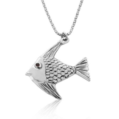 Sterling Silver Angel Fish Necklace with Ruby Stone
