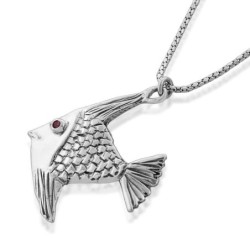Sterling Silver Angel Fish Necklace with Ruby Stone