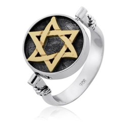 כסף סטרלינג וזהב מסתובב טבעת מגן דוד ומנורה