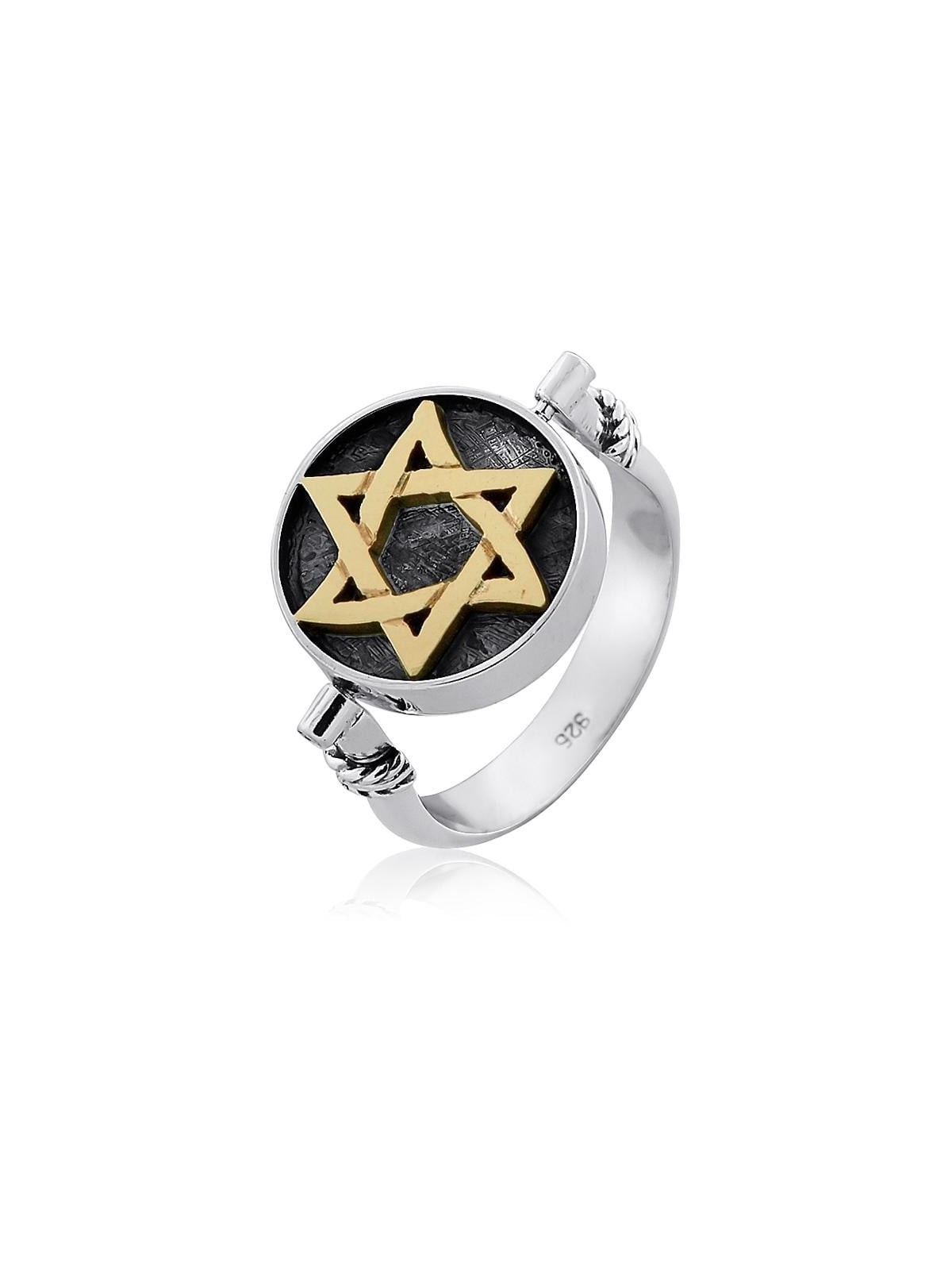 Bague étoile de David et menorah en argent sterling et or