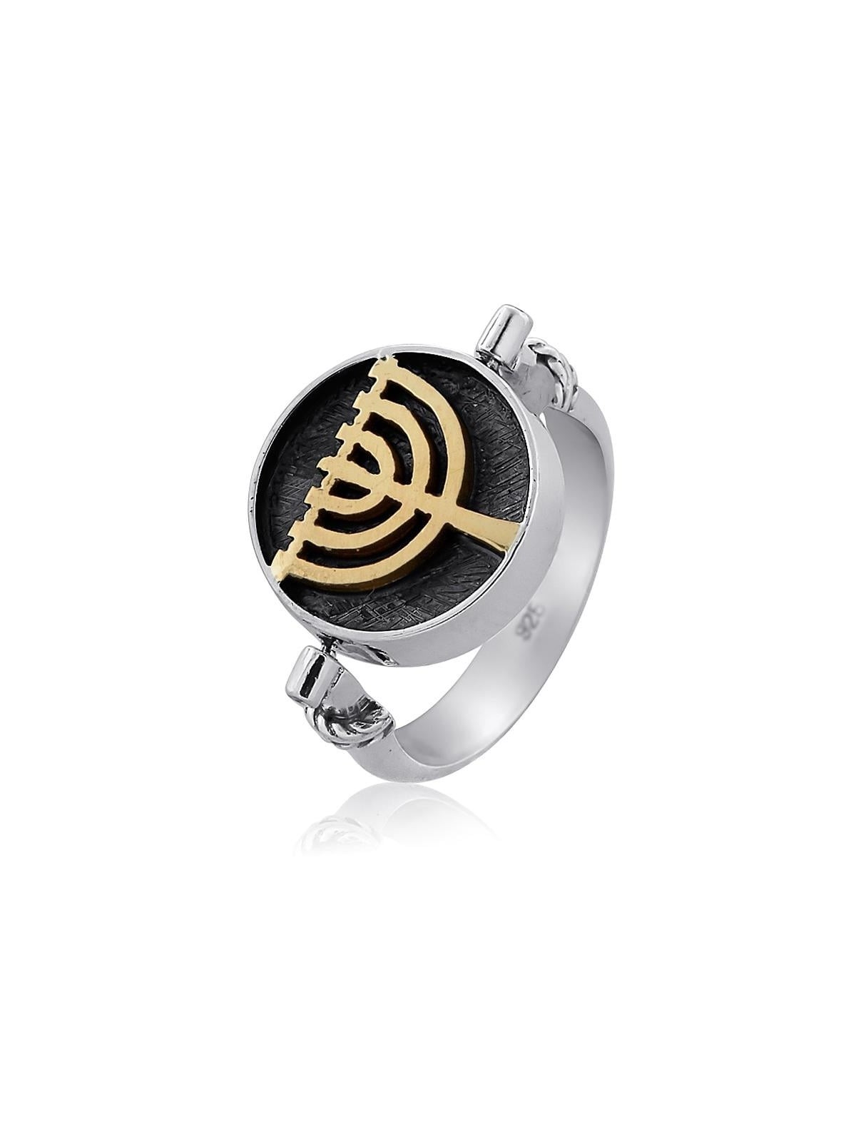 Bague étoile de David et menorah en argent sterling et or