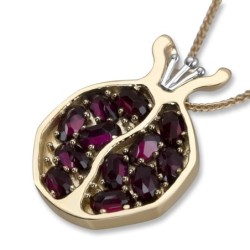 Pendentif grenade en or 14 carats avec grenats et détails en or blanc