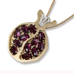 14K Gold Pomegranate Pendant with Garnets and White Gold Detail