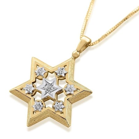 14K Yellow and White Gold Star of David Pendant with Diamonds