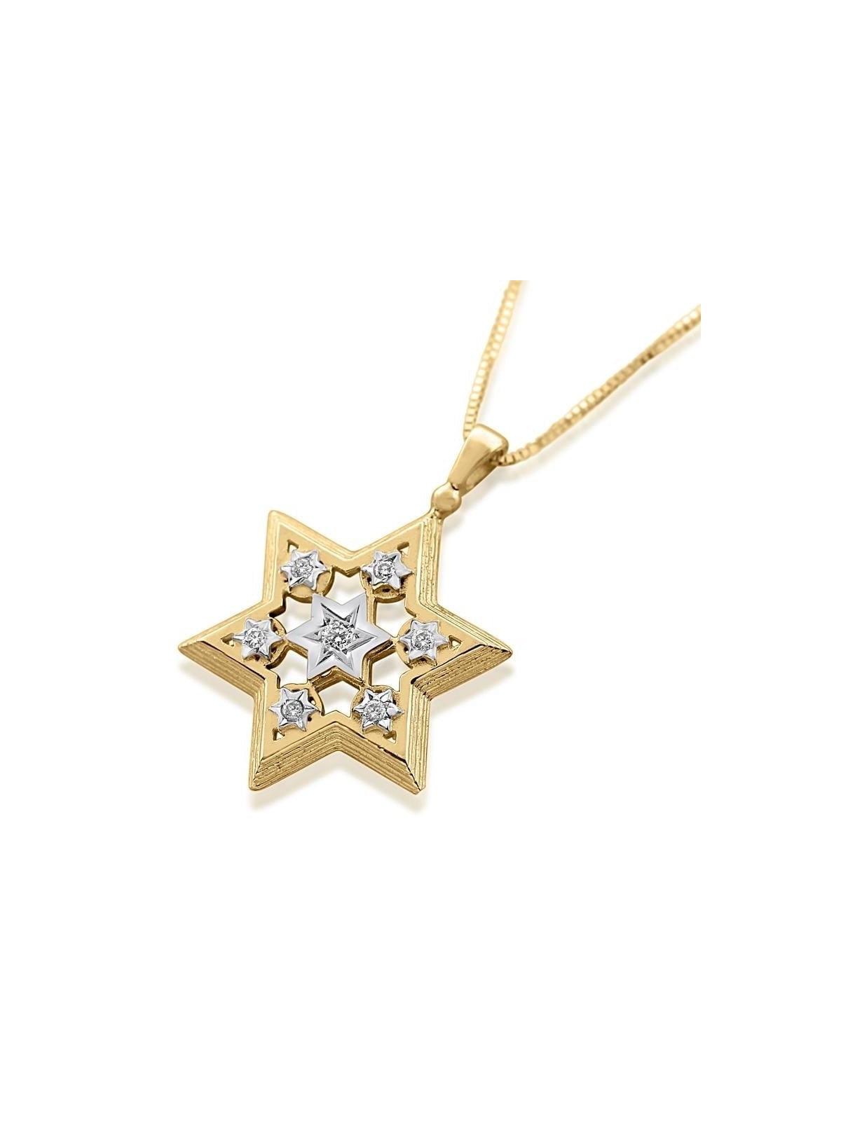 14K Yellow and White Gold Star of David Pendant with Diamonds