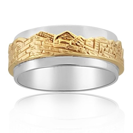 Sterling Silver and Gold Panoramic Old Jerusalem Ring